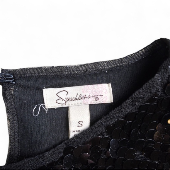 Speechless Black Sequin Sheath Dress Sleeveless Round Neck Short Size S - Picture 2 of 3